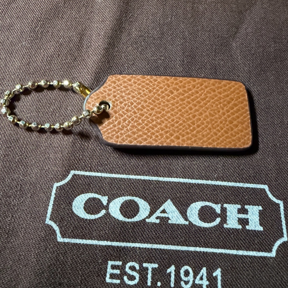 Coach Tan Leather Hang Tag with Coach on ball chain - Picture 3 of 4